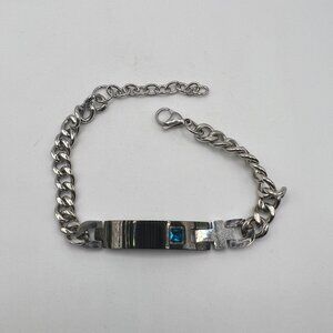 Blue Crystal ID Tag Stainless Steel Bracelet